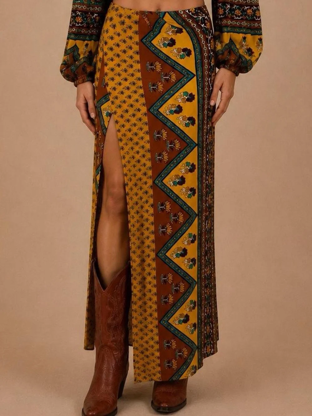Novella Royal Boho 2 Piece Set Small Patchwork Maxi Skirt Crop Top Festival Y2K